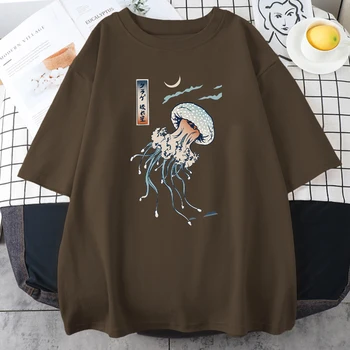 Που Κολυμπούν Τα Ζωηρόχρωμα Μέδουσες Εκτύπωσης Άνθρωπος Βαμβάκι T Shirts Ιαπωνική Περιστασιακό Κοντό Μανίκι Μεγάλου Μεγέθους Crewneck Ενδυμάτων Μόδας Των Ατόμων Το Πολύ