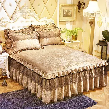 3 Pc Κρεβάτι Spreads Ευρωπαϊκή Πολυτελή Φούστα Κρεβάτι Πυκνώσει Όμορφη Καλ King Size Κρεβάτι Βεβαρυμένο Σεντόνια, Καλύμματα Κρεβατιού Queen/King Size