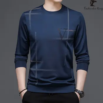 Άνοιξη, Φθινόπωρο, για Άνδρες κορέας Στυλ Τυπωμένο Μπλούζα Μακρύ Μανίκι T-shirt Round Neck Casual Πουλόβερ Φούτερ