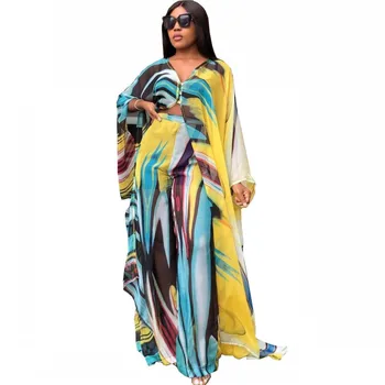 Σιφόν Αφρικής Ρούχα Γυναίκες 2 Piece Σετ Ζακέτα Ρόμπες, Μπλούζες Και Παντελόνια Το Καλοκαίρι Νέα Εκτύπωσης Streetwear Αφρικής Φορέματα Ρούχα