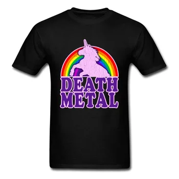 Geek Death Metal Μονόκερος Tshirt Μαύρο Άνδρες Tees 2018 το Νέο Ουράνιο τόξο Graphic T Shirt Hip Hop Band T-Shirt Μπλούζα, Καλοκαίρι, Φθινόπωρο