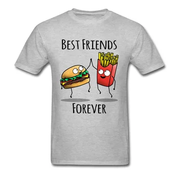 Καλύτεροι Φίλοι για Πάντα T-shirt Άνδρες Γκρι T Shirt Burger Και Πατάτες Κορυφές Αστείο Καρτούν Ρούχα Ζευγάρι Πουκάμισα Γραμμάτων τ Βαμβακιού