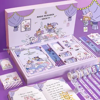 Το χαριτωμένο Σημειωματάριο Box Set Σημειωματάρια Χαρτικών Χαριτωμένο Ροζ Ημερολόγιο του Προϋπολογισμού Βιβλίο, Εφημερίδα και Washi Tape Δώρο Σχολικά είδη