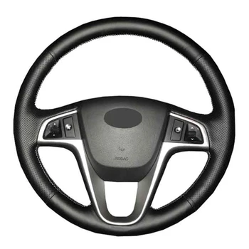 Προσαρμοσμένο DIY Αυτοκινήτων Κάλυψη τιμονιών Για τη Hyundai Solaris Verna i20 2008-2012 Προφορά Μαύρη Δερμάτινη Πλεξούδα Για το Τιμόνι