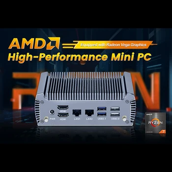 Topton Fanless PC Gaming AMD Ryzen 7 4700U 5800U 32GB RAM και 1TB SSD Μίνι Υπολογιστή 4K Διπλό HD Windows 11/10 HTPC Tower PC WiFi Bt 6