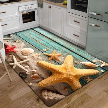 3D Πατωμάτων Χαλιών Χαλιά Κουζίνα Beach Waves Runner Χαλί Κουζινών Washable αντιολισθητικό Χαλί Σαλόνι Θαλάσσιο Λουτρό Mat, Απορροφητικό