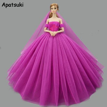 Μωβ Κούκλα Μόδας Ρούχα για την Barbie Κούκλα Φόρεμα Πριγκίπισσα Βραδινά Φορέματα Κόμμα Φόρεμα Ρούχα Με Πέπλο 1/6 Αξεσουάρ Doll