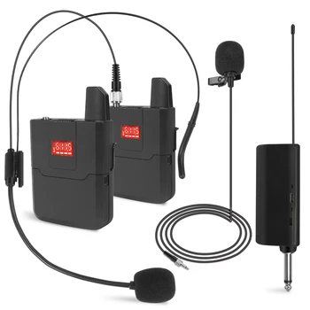 Διπλό UHF Ασύρματο σετ μικροφώνου Ακουστικών Μικρόφωνο Πέτου Σύστημα Πέτου Mic με Bodypack συσκευή αποστολής Σημάτων Έως και 50M για τη Διδασκαλία Συνέντευξη