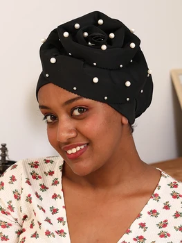 2022 Μόδας Λουλούδια Μαργαριτάρι Της Αφρικής Headtie Μουσουλμανικό Τουρμπάνι Στερεό Χρώμα Ινδική Καπό Γυναίκες Headwrap Έτοιμος Να Φορέσει Εσωτερικό Hijabs