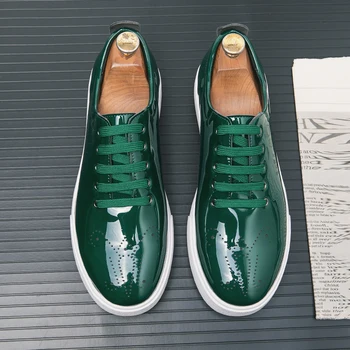 Άνοιξη, Φθινόπωρο Δερμάτινα Υποδήματα Υψηλής Ποιότητας Δερμάτινα Casual Παπούτσια Sneakers Πράσινο Μόδας Μοναδικός Σχεδιαστής Παπουτσιών Δέρματος