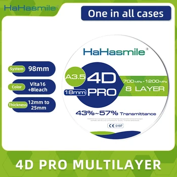 HaHasmile 4D Pro Πολυστρωματικός πίνακας Α3.5 Zirconia Μπλοκ, 43%-57% 8 Στρώμα για την Πορσελάνη Ψεύτικα Δόντια, Οδοντικό Zirconia Δίσκο CAD CAM Σύστημα