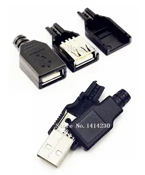 10Pcs Πληκτρολογήστε Ένα Θηλυκό και Ένα Αρσενικό USB 4 Pin Υποδοχή Βουλωμάτων Συνδετήρων Με το Μαύρο Πλαστικό Κάλυμμα της Υποδοχής USB(5pcs αρσενικό + 5pcs θηλυκό)