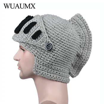 Wuaumx Καινοτομίας Ρωμαϊκή Καπέλο Χειμώνα Beanie Καπέλα Για τους Άνδρες Ζεστή Μάσκα Ιππότης Κράνος Πλεκτό κάλυμμα Χειροποίητα Μονομάχος Μάσκα Καπέλο czapka zimow