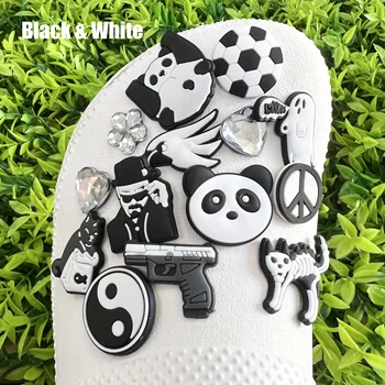 1PCS Μαύρο Και Άσπρο Στυλ Panda Παπουτσιών PVC Σύμβολα για Croc DIY Πόρπες Κουμπί Παντόφλα Αξεσουάρ Κόσμημα Για το Δώρο Χριστουγέννων