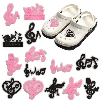 Ενιαία Πώληση 1-14pcs Παπουτσιών PVC Γοητεία του Ροζ Μαύρος Μουσική Νότα Μουσικής Αξεσουάρ Παπούτσι Πόρπες Ταιριάζει Croc Jibz Παιδιά Πάρτι Δώρο