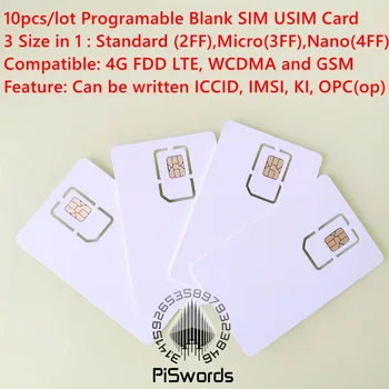 10pcs/lot Εγγράψιμο Προγραμματίσημο Κενό SIM Κάρτα USIM 4G LTE WCDMA GSM SIM, Κάρτα Micro Nano Μέγεθος FF 4FF 3FF Για Milenage