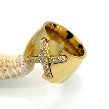 Νέα Άφιξη Χρυσό Χρώμα Δαχτυλίδι Bijoux 14mm Πλάτος Μεγάλο Στρώνει τη Ρύθμιση του CZ Σταυρό X Δαχτυλίδι Για τις Γυναίκες Trendy Κόσμημα Κρυστάλλου το Χονδρικό εμπόριο Δώρων