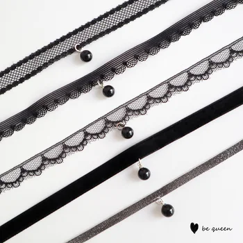 Εκλεκτής ποιότητας Μαύρο Βελούδο Τσόκερ με το Μαύρο Μαργαριτάρι Μενταγιόν Προκλητικές Κοίλες Δαντέλα Κοντό Κολιέ για τις Γυναίκες, Κοσμήματα collares para mujer