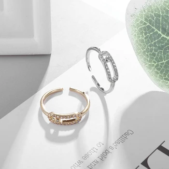 High-End Έξοχο Κοίλο Σχέδιο Σετ Διαμάντι Ανοιχτή Δαχτυλίδι για τις Γυναίκες Κομψό Δαχτυλίδι Χαλκού Ρομαντική Γοητεία Εξάρτημα Κοσμήματος Δώρων