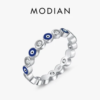 Modian 925 Εξαιρετικό Ασήμι Γυαλιστερό Με Σμάλτο Μπλε Στα Μάτια Δαχτυλίδι Για Τις Γυναίκες Κομψό Στρογγυλό Stackable Δαχτυλίδι Μοντέρνα Λεπτή Jewerly Τα Δώρα Γενεθλίων