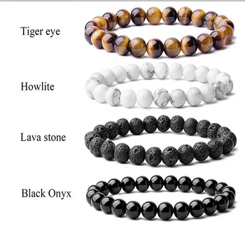 Διακοσμημένο με χάντρες Βραχιόλι 8mm Φυσική Πέτρα Χάντρες Άνδρες είναι Πανέμορφη Ημι-Πολύτιμα Μαύρο Onyx Λάβα Μάτι Τίγρη Θεραπεία Για Γυναίκες Άνδρες Κοσμήματα