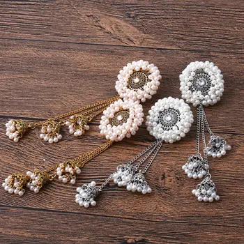 Vintage Γοητεία Καιρό Κουδούνι Σκουλαρίκια Θυσάνων Γυναικών Πολυτέλειας Γύρω Από Το Μαργαριτάρι Λουλούδι Σκουλαρίκια Θηλυκό Εθνοτική Ινδική Κοσμήματα Αυτί Αξεσουάρ