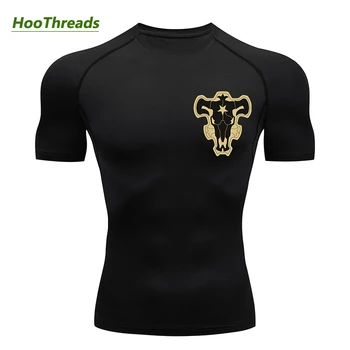 Μαύρο Τριφύλλι Δελτίο Εκτύπωσης Συμπίεσης Πουκάμισα για τους Άνδρες Προπόνηση στο Γυμναστήριο Fitness Φανελάκια με Κοντό Μανίκι Γρήγορη Ξηρό Αθλητικό T-Shirt Κορυφές