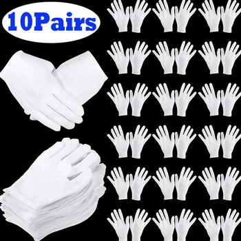 10Pairs Άσπρα Γάντια Εργασίας Βαμβακιού για τα Ξηρά Χέρια Χειρισμό Ταινία SPA Γάντια Τελετουργική το Υψηλό Τέντωμα Γάντια Οικιακών Καθαρίζοντας Εργαλεία