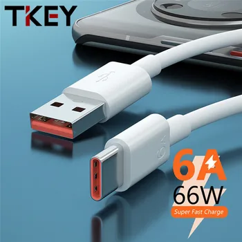 Tkey 66W 6A Σούπερ Γρήγορο Καλώδιο Φόρτισης USB Type C Σκοινί Φορτιστών Για το Σύντροφο Huawei 40 50 Xiaomi 11 10 Pro Κινητό Τηλέφωνο Εξαρτήματα