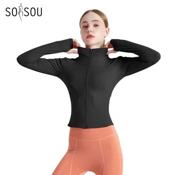 SOISOU Γυναικών Σακάκι Γιόγκα Αθλητικής Γυμναστικής Παλτό Athletic Fitness Σφιχτή Τακτοποίηση Μακρύ Sleeved Με τον Αντίχειρα Τρύπες Σακάκι των Γυναικών Ένδυσης