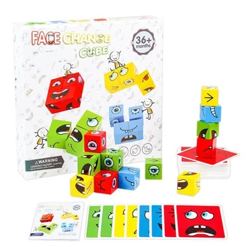 Ξύλινη Έκφραση Παζλ Μπλοκ Δόμησης Σκέψης Λογικής Αγώνες Γεωμετρία Προσώπου Magic Cube Montessori Εκπαιδευτικά Παιχνίδια Για Τα Παιδιά