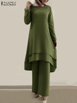 ZANZEA τουρκική Μπλούζα Αιτιώδη Παντελόνι Σύνολα Μουσουλμανική 2PCS Κοστούμι των Γυναικών Στερεά Χαλαρά Κοστούμια Μόδας των Αστικών Φόρμες Isamic Ρούχα