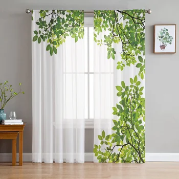 Πράσινα Κλαδιά Φύλλα των Φυτών Τούλι Κουρτίνες για Σαλόνι, Υπνοδωμάτιο Διακόσμηση Διαφανές Σιφόν Καθαρή Τούλι Κουρτινών Παραθύρων