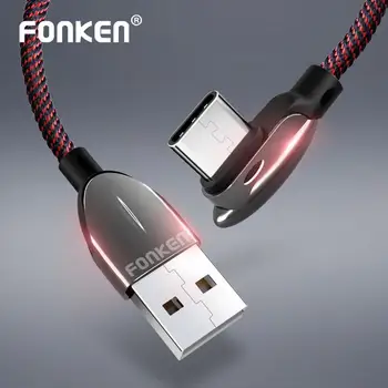 FONKEN 90 Βαθμού USB Type C Καλώδιο Γρήγορη Φόρτιση Τύπος 3A-C Κάμψει το Σκοινί γύρω από το κοχύλι μετάλλων USB C Καλώδιο Android Δεδομένων Κινητό Τηλέφωνο Καλώδια