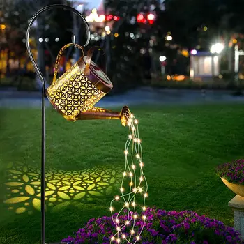 Το πότισμα Μπορεί να Κρεμά τα Ηλιακά Τροφοδοτημένα Φανάρι Κήπων Φως Τέχνης Διακόσμηση Μετάλλων Καταρράκτη Φως σειράς για το Patio Αυλή Μονοπάτι Φυτό Αμπέλου