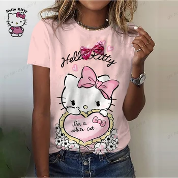 Γυναικεία T-shirt Νέο Κοντό Μανίκι O-Neck Top 3D Μόδας Hello Kitty Τυπωμένο Harajuku T-shirt για τα Κορίτσια Συν Μέγεθος T-shirt Ένδυσης