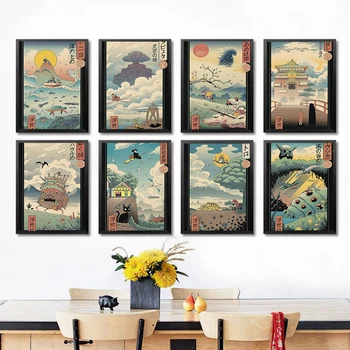 Studio Ghibli Ukiyo-e Συλλογή Αφίσες Κάστρο στον Ουρανό Spirited Away Ιαπωνία Anime Καμβάς Τέχνη Τοίχων Ζωγραφικής Εικόνα Διακόσμηση των Δωματίων