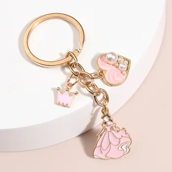 Χαριτωμένο Σμάλτο Keychain Καρδιά Μαργαριτάρι Crown Princess Βασικό Δαχτυλίδι Φόρεμα Βασικές Αλυσίδες Για τις Γυναίκες τα Κορίτσια τα Κλειδιά του Αυτοκινήτου DIY Χειροποίητα Κοσμήματα Δώρα