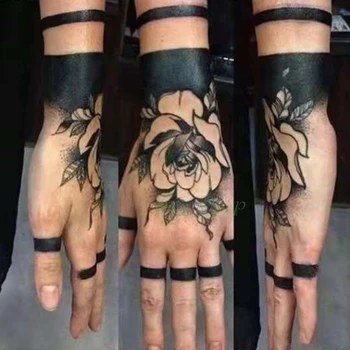 Αδιάβροχο Προσωρινή Αυτοκόλλητη ετικέττα Δερματοστιξιών δαχτυλίδι δάχτυλων λουλουδιών χέρι τέχνη καρπό τατουάζ flash tatoo ψεύτικα τατουάζ για τους άνδρες και τις γυναίκες