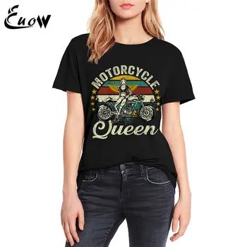 EUOW Χρωματισμένο Βαμβάκι Προσωπικότητα Μόδας Εκλεκτής ποιότητας Μοτοσικλέτα Βασίλισσα Δώρο Γυναίκες Casual τοπ Ένδυση Κορίτσι Εκτύπωση T Shirt Streetwear