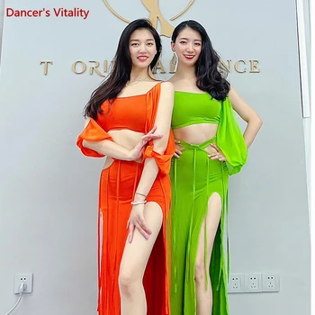 Ενδύματα Πρακτικής Χορού κοιλιών Σύνολο Σιφόν Μακριά Μανίκια Κορυφή+διάσπαση Φούστα για τις Γυναίκες το Χορό της Κοιλιάς Άσκηση Ρούχα Oriental Στολή
