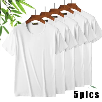 Οι άνδρες είναι 5 Pack Μαλακά Comfy Μπαμπού T Shirt Για τους Άνδρες, Αναπνεύσιμος Λαιμός Πληρώματος Slim Fit Μπλουζάκια με Κοντό Μανίκι Απλό T-Shirts Casual Καλοκαίρι Κορυφή