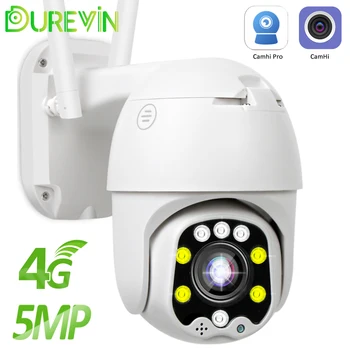 4G SIM Κάμερα Καρτών IP Wifi Υπαίθρια, 5MP HD PTZ Ασύρματη Κάμερα H. 265 Ταχύτητα Θόλων Ασφάλειας CCTV Επιτήρησης Καμερών Camhi APP