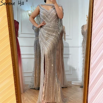 Serene Hill Ασήμι Γυμνή Γοργόνα Βραδινά Φορέματα για τις Γυναίκες 2023 Dubai Luxury Beading Λάμψη Αμάνικο Σέξι Επίσημο Φόρεμα BLA70752