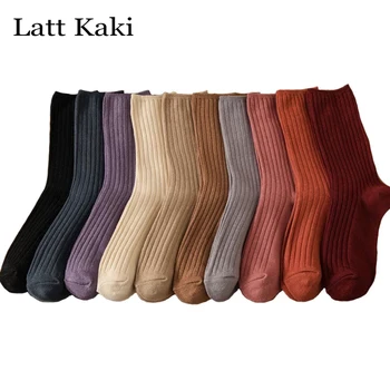 3 Ζεύγη/Lot Κάλτσες Γυναικών Συνόλων Στερεό Χρώμα Κομψό Ρετρό Μακρύς Βαμβακιού Γυναικών Κάλτσες Αναπνεύσιμος Ιαπωνικό Στυλ Casual Βαμβακιού Μακριά Κάλτσα
