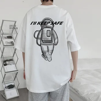 Privathinker Μεγάλο Μέγεθος ανδρικά T-shirts Μοναχικός Αστροναύτης Κοντό Μανίκι Κορυφές Εμπορικό σήμα Μόδας Ζευγάρι Ρούχα Casual Male Μπλουζάκια