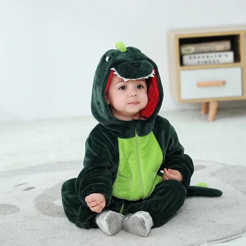 Νεογέννητο Μωρό Πράσινο Δεινόσαυρος Πιτζάμες, Ρούχα Αγόρι Κορίτσι Βρέφος Rompers Ζώο Anime Κοστούμι Στολή Με Κουκούλα Χειμώνα Φόρμα Ολόσωμη Φόρμα