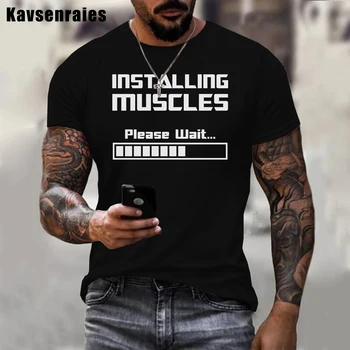 Νέα Bodybuilding Εγκατάσταση Μυς σας Παρακαλώ να Περιμένετε για Γραμμή Φόρτωσης της 3D Εκτύπωσης T-shirt για τους Άνδρες και τις Γυναίκες το Καλοκαίρι Μόδας Περιστασιακά Μεγάλου μεγέθους Μπλούζα