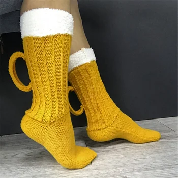 3D Κούπα Μπύρας Πλέκει Κάλτσες Σωλήνα Κάλτσες Χαριτωμένο για άνδρες και για Γυναίκες Καινοτομίας Χειμώνα Ζεστή Μπύρα Κάλτσες Διπλό Χρώμα Μπλοκ Πάτωμα Κάλτσες τα Δώρα Χριστουγέννων