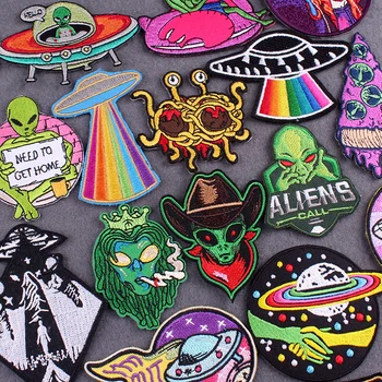 Σίδερο Για Patches Αλλοδαπός Μπαλώματα Για τον Ιματισμό Μπάλωμα Κεντητικής UFO Μπαλώματα Στα Ρούχα Αξεσουάρ DIY Χώρο της Ένδυσης Αυτοκόλλητα Σήματα